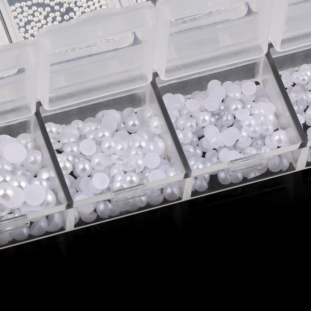 Nail Art Strasssteine 1 Schachtel, Nail Charms, 12 Typen Weiße Perlen Für Nägel, Flatback Rhinestones, Klein Edelstahl-Perlen, Nagel Deko, Nagel Zubehör