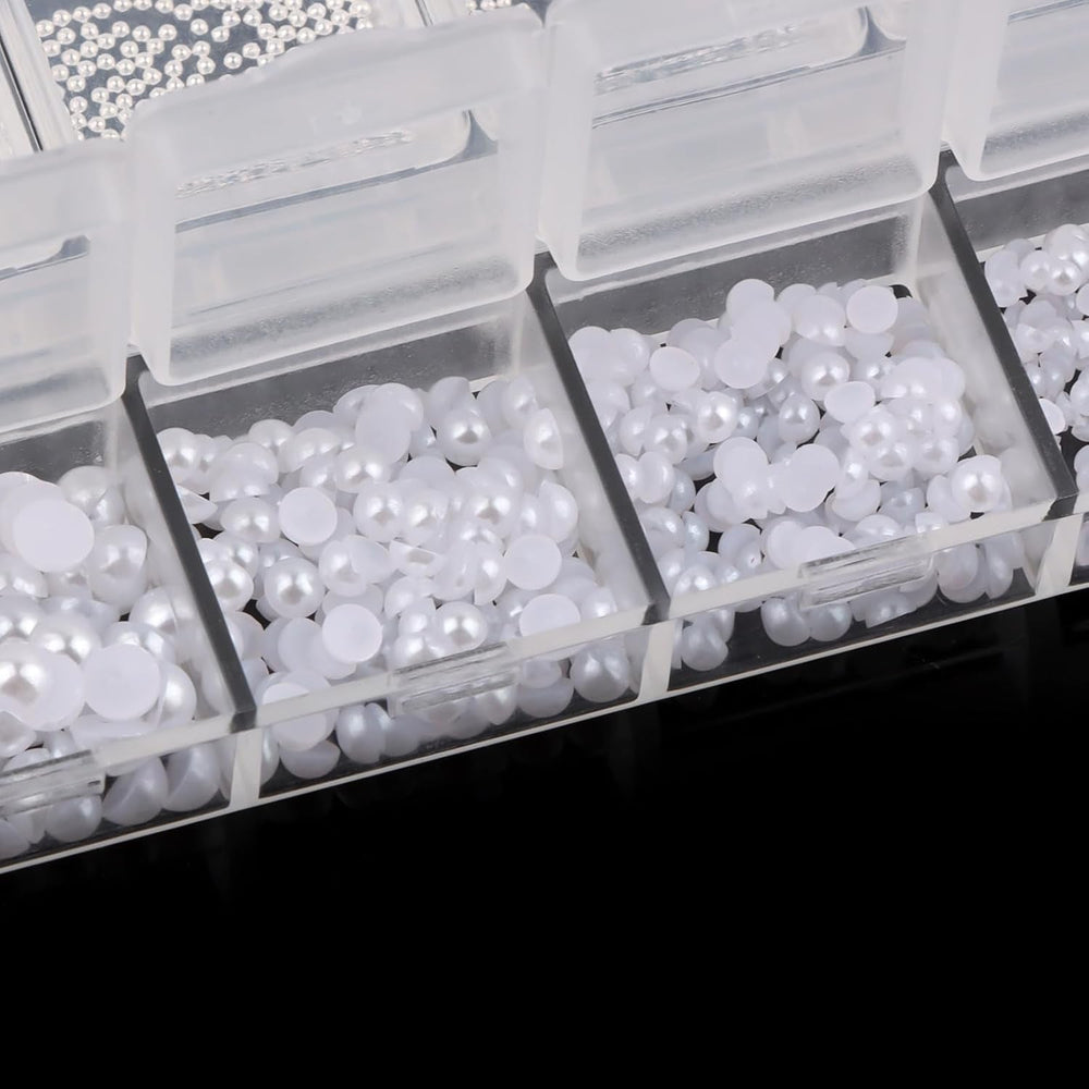 Nail Art Strasssteine 1 Schachtel, Nail Charms, 12 Typen Weiße Perlen Für Nägel, Flatback Rhinestones, Klein Edelstahl-Perlen, Nagel Deko, Nagel Zubehör