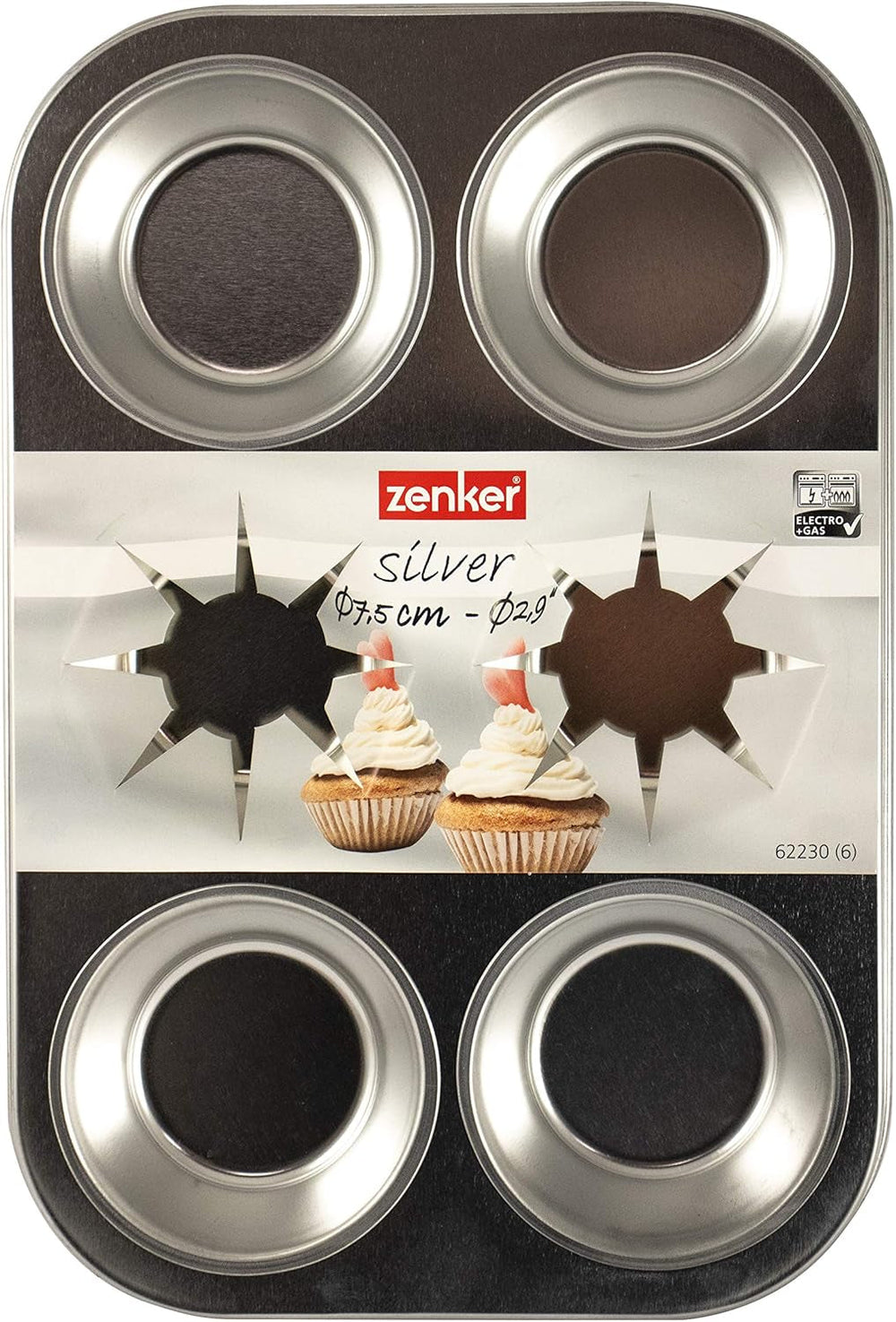 Zenker 62230 Tepsi Cupcake/Muffin 6 db, Band 29 X 19,5 X 3Cm, Silver Line Formák és tepsi Naty Shop