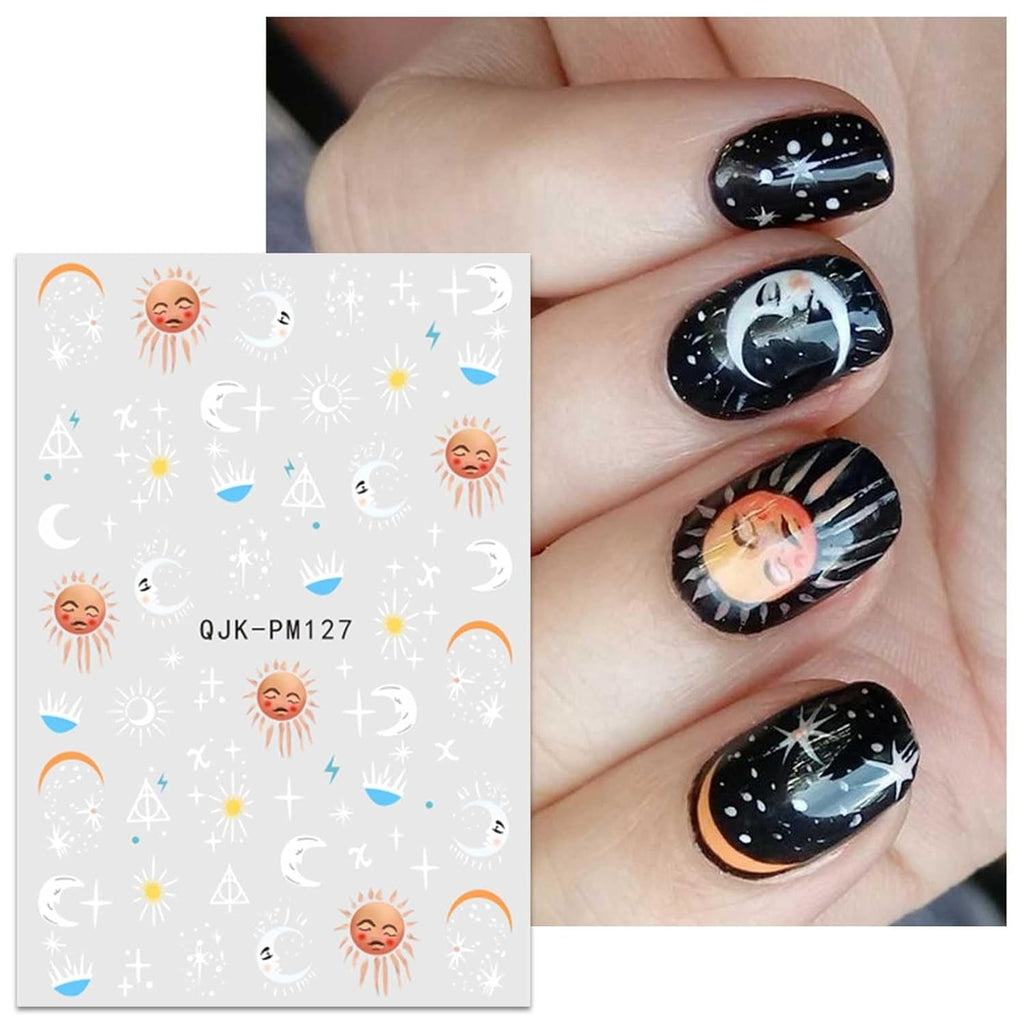 Jmeowio Nagelsticker Mond Stern Sonne 9 Blatt Nail Art Sticker Selbstklebend Nagelaufkleber Bunte Dekoration Nageldesign Zubehör