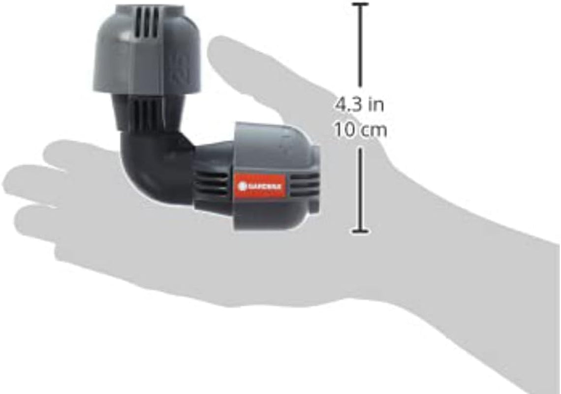 Sistem de irigații Gardena, piesă în L: Conector pentru schimbarea direcției conductei de alimentare, 25 mm, tehnologie de conectare Quick&Easy, compatibil cu conductele de alimentare Gardena de 25 mm, asamblare fără unelte (2773-20)