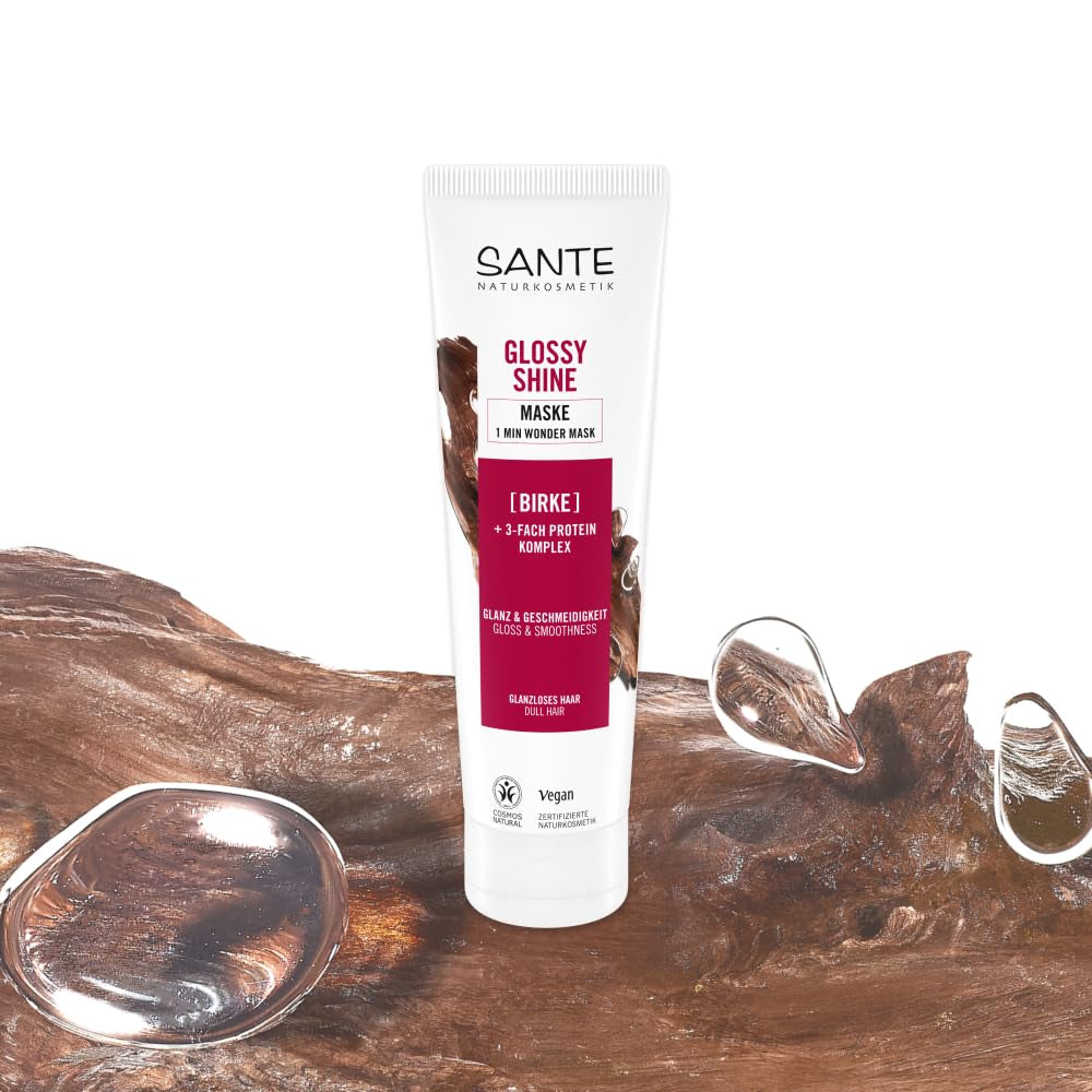 SANTE Naturkosmetik Glossy Shine Mask extract organic de frunze de mesteacăn + complex proteic de 3 ori, mască de păr fără silicon și hidratantă, îngrijire vegană a părului pentru mai multă strălucire și suplețe, 150 ml Masca de par Naty Shop
