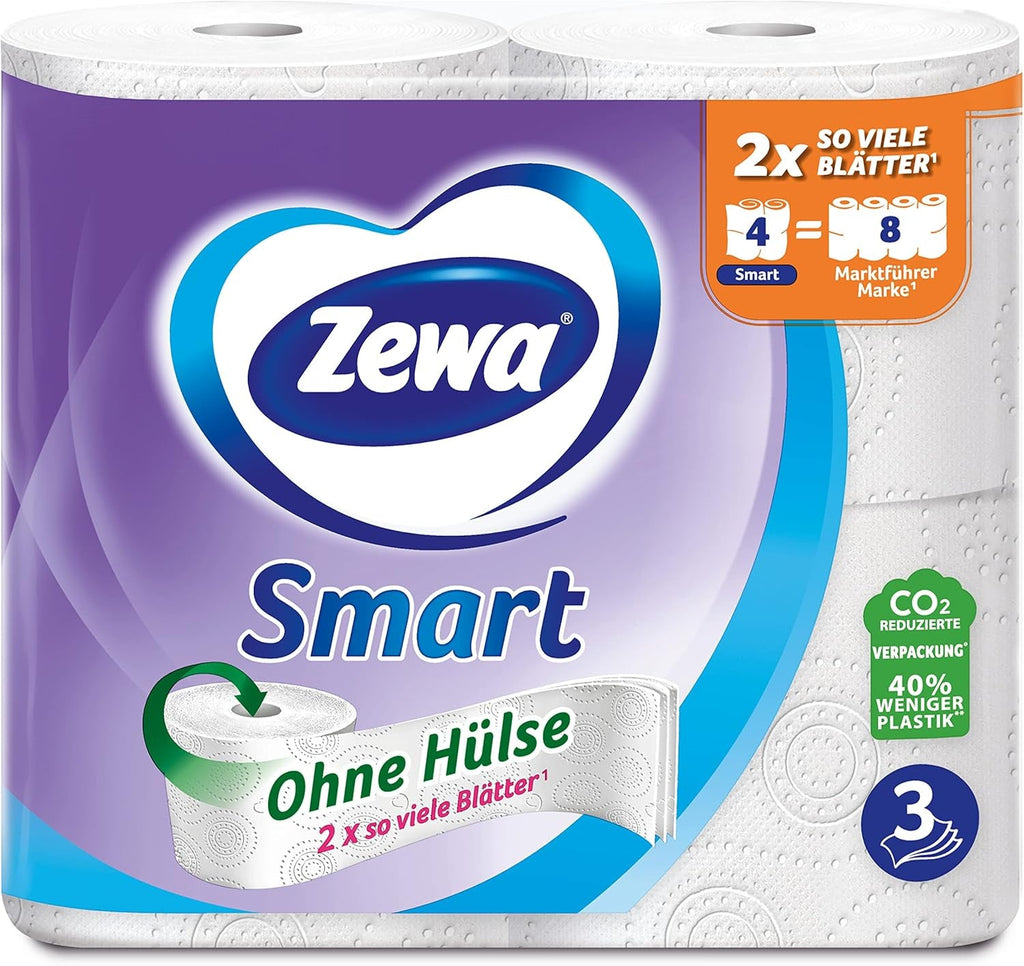 Hârtie igienică Zewa Smart fără manșon, pachet vrac cu 48 de role (6 X 8 X 300 coli)
