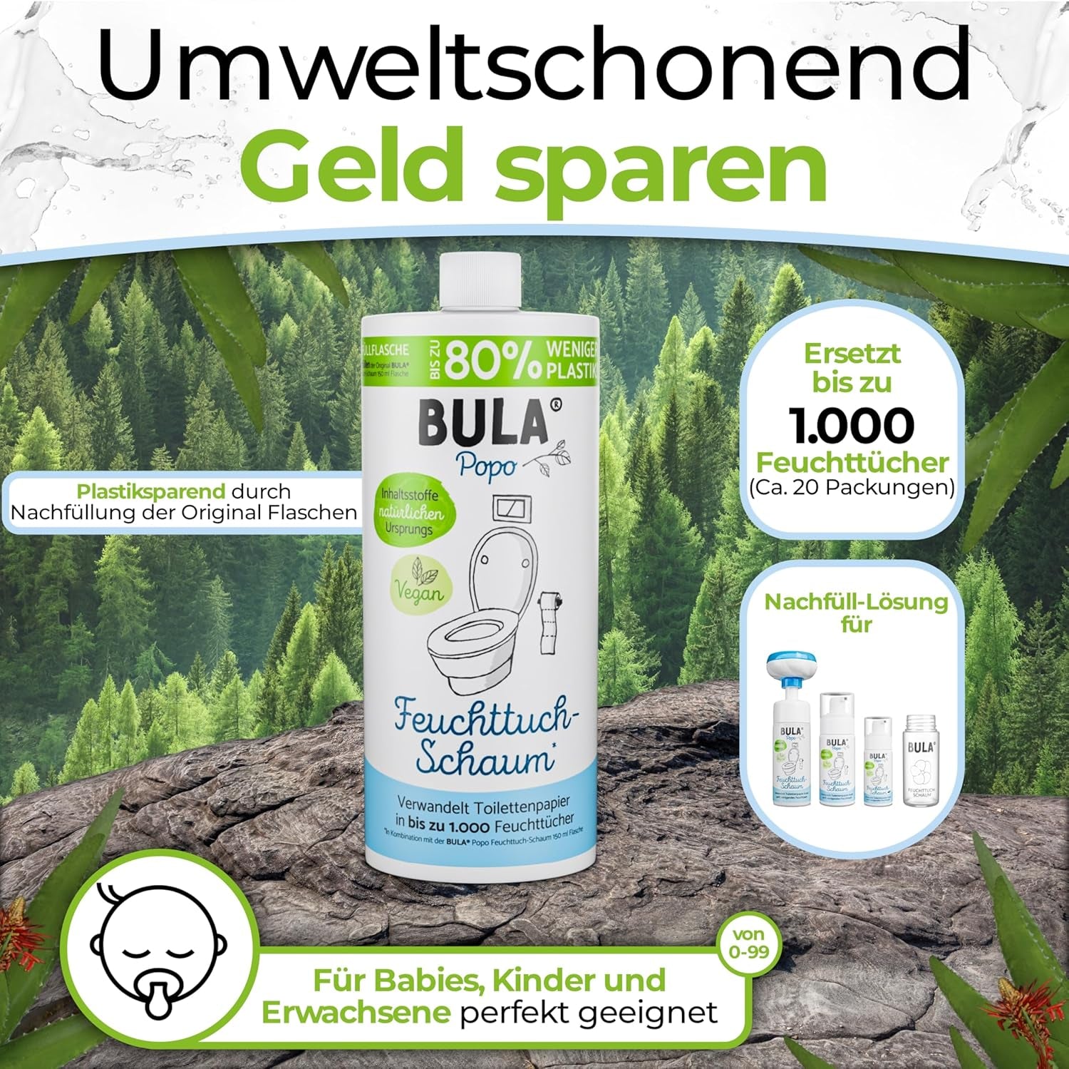 BULA® Popo utántöltő flakon (750 ml) CSAK 150 ml-es és 50 ml-es üvegeink UTÁNTÖLTÉSÉHEZ! | Akár 1000 törlőkendőt is helyettesít! | Természetes eredetű összetevőkkel