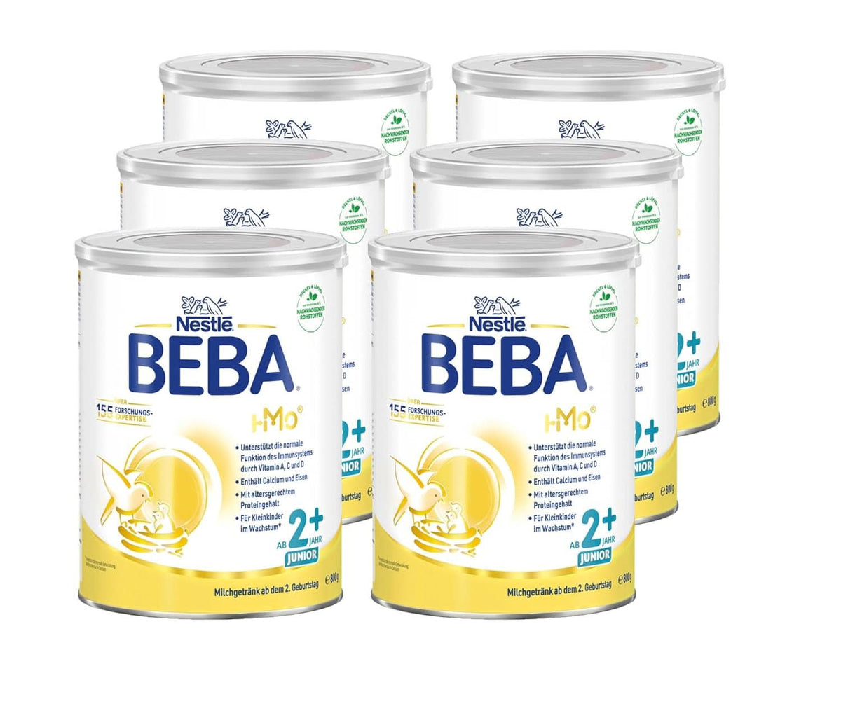 BEBA Junior 2+ 2. születésnapi tejital, HMO 2'-FL bébiétel, csak laktóz, pálmaolaj mentes, 6. csomag (6 x 800 g) Anya és Baba Naty Shop