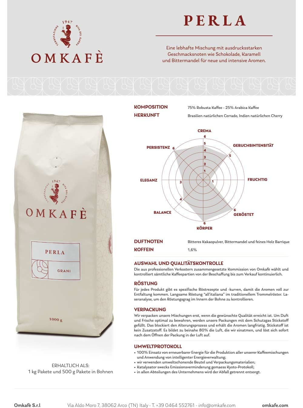 Boabe noi de cafea Perla | Plăcerea cafelei ca în Italia | Prăjitorie de familie italiană, Greutate: 3 x 1 kg