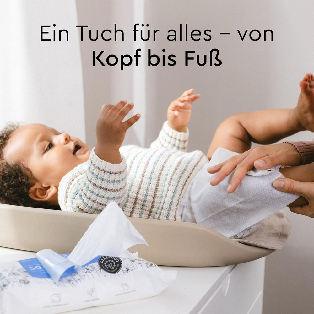 LILLYDOO Nedves törlőkendő 50 Count 100% Műanyagmentes Extra nagy törlőkendő illatmentes