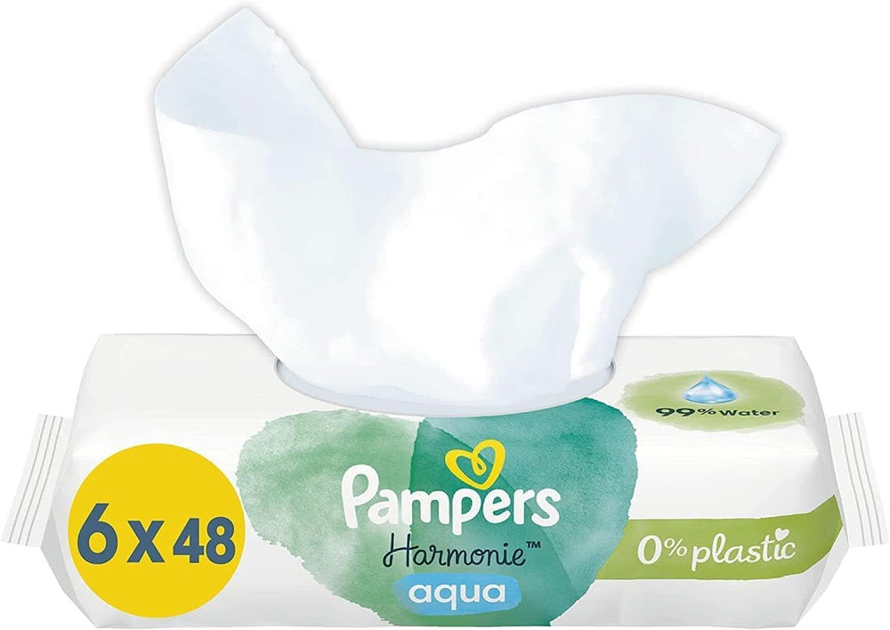 Pampers Harmonie Aqua nedves törlőkendők, nedves törlőkendők, amelyek segítenek helyreállítani a bőr természetes pH értékét, könnyű lotion 99% vízzel Baby Wet Wipes Naty Shop 288 törlőkendő