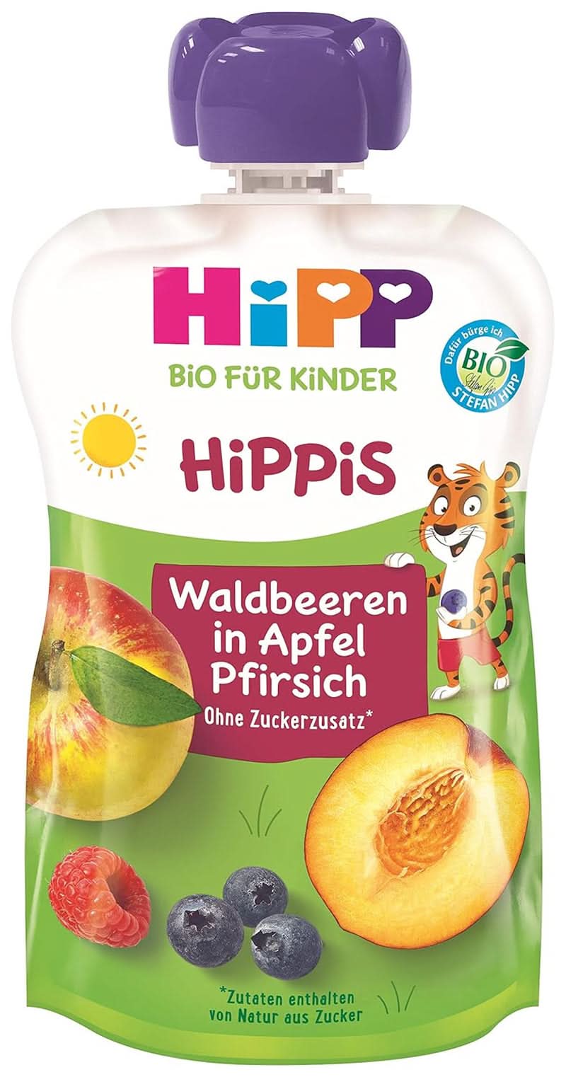 Hipp Super-Hippis préselt zacskók, gránátalma acerola almás-málnában, 100% bio gyümölcs hozzáadott cukor nélkül, 6 zacskó 100 g Mother and Child Naty Shop 6 x 100 gramm Vadgyümölcs, alma-barack