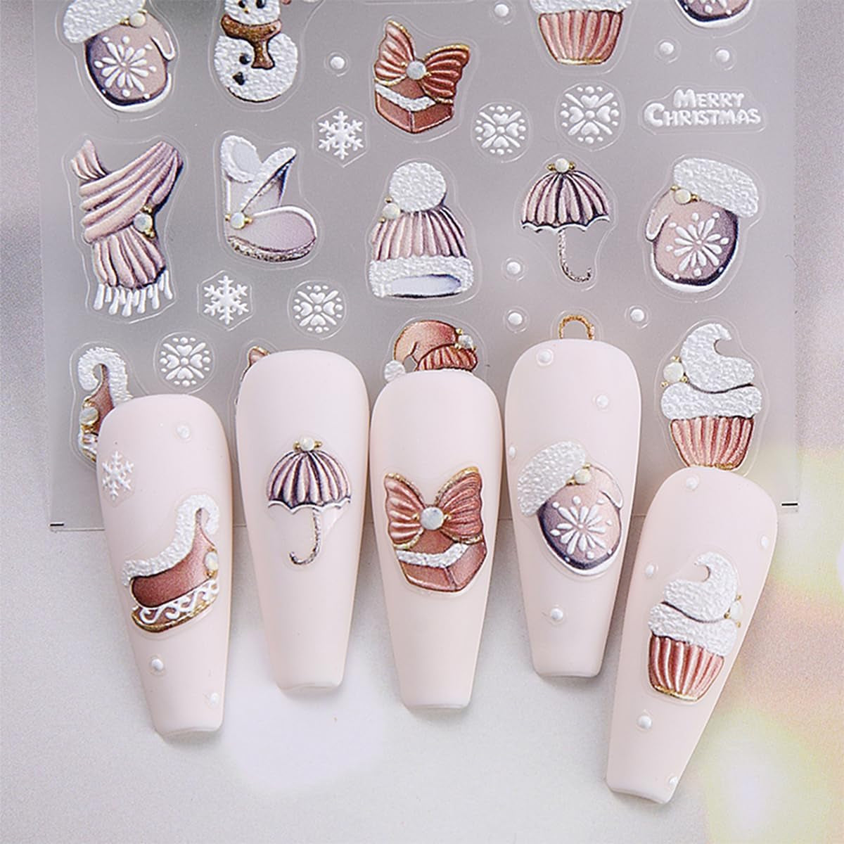 JMEOWIO Nagelsticker Weihnachten 6 Blatt Nail Art Sticker Selbstklebend Nagelaufkleber Schneeflocke Winterurlaub Niedlich Dekoration Nageldesign Zubehör