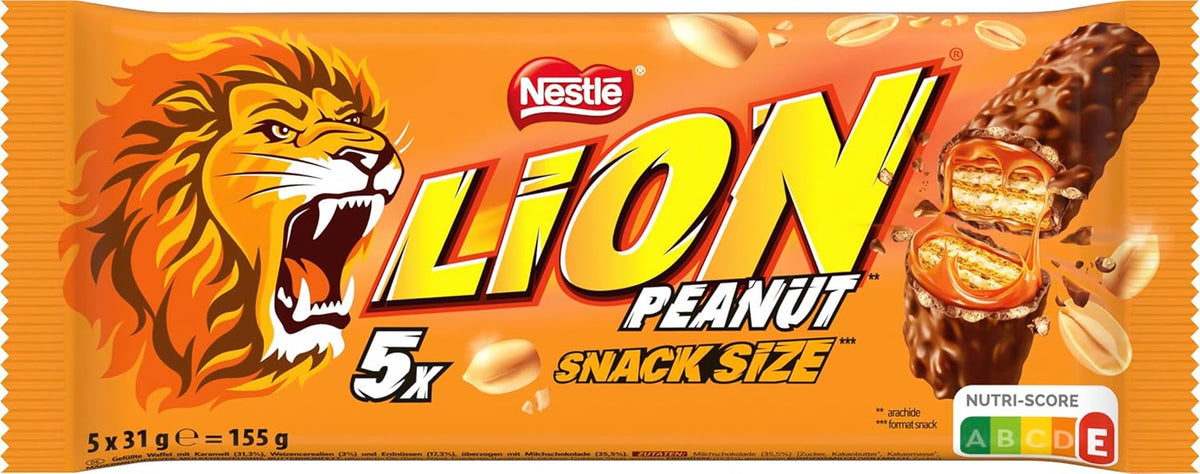 Tejcsokoládéval bevont földimogyorós csokoládészelet, Ízletes karamell töltelék, földimogyoró és ropogós ostya, ömlesztett cukorka csomag, 1 csomag (5 x 31 g)