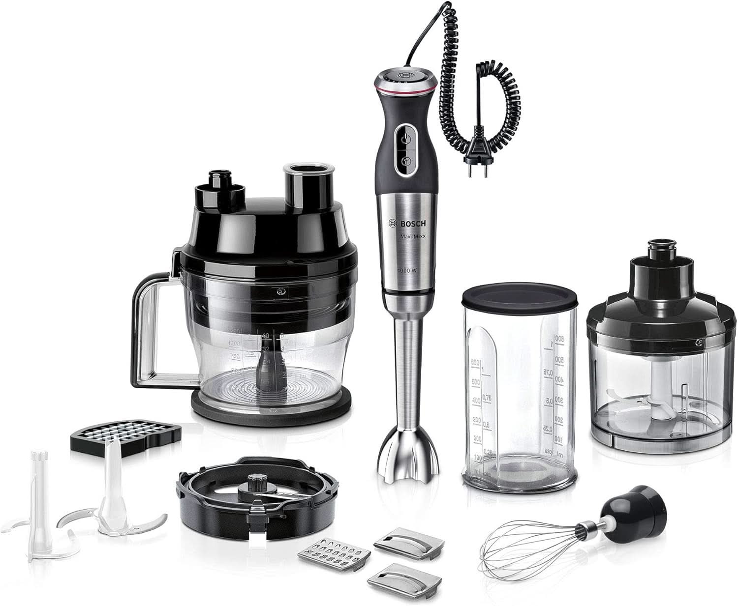 Bosch Stabmixer Ergomaster Serie 6 MSM6M810, Einhändig Bedienbar, 10 Jahre Motorgarantie, Edelstahl-Klingen, Verschleißfreie Keramik-Kupplung, Luftkühlung, Quattroblade, Mixbecher, 1200 W, Natura Edelstahl0, 1200 W, 1200 W, 1200-10-10-10