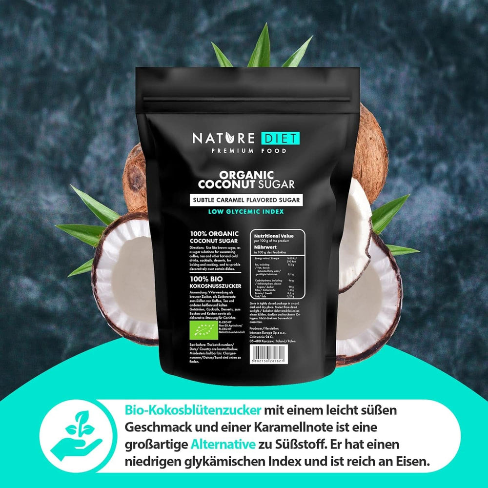 Bio kókuszcukor, karamell ízű, 1,5 kg Sweeteners Naty Shop