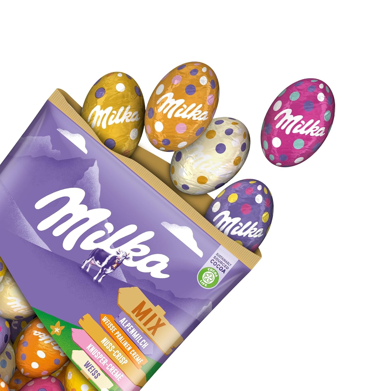 Mix Milka tojáshoz - Húsvéti töltött csokitojás színes keveréke, öt változatban - 350g