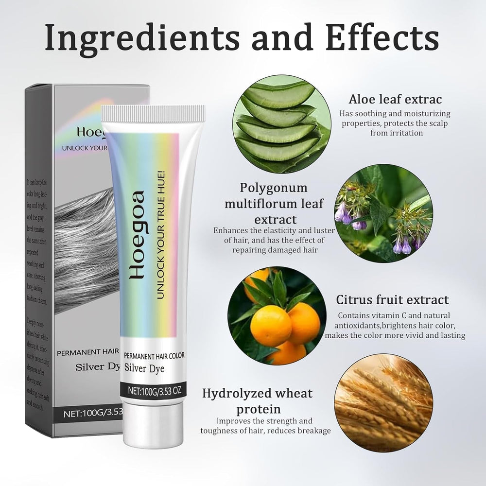 2-in-1 Vopsea de păr gri argintiu Vopsea de păr din plante naturale gri argintiu pentru toate tipurile de păr potrivite cu instrumente de unică folosință (100g) Vopsea pentru par Naty Shop