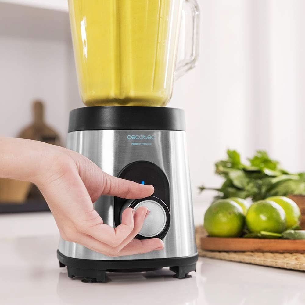 Cecotec Mixer Glas Power Schwarz Titan 1000 INOX. 1000 W, Edelstahlgehäuse, 6-Blatt-Blatt Mit Schwarzer Titanbeschichtung, 1,5-L-Glaskrug, 5 Geschwindigkeiten [Energieeffizienzklasse a +] Kitchen Naty Shop