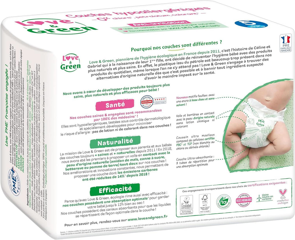 Love & Green, scutece hipoalergenice produse in Elvetia, marimea 5, pachet 1 luna Mama si Copilul Naty Shop