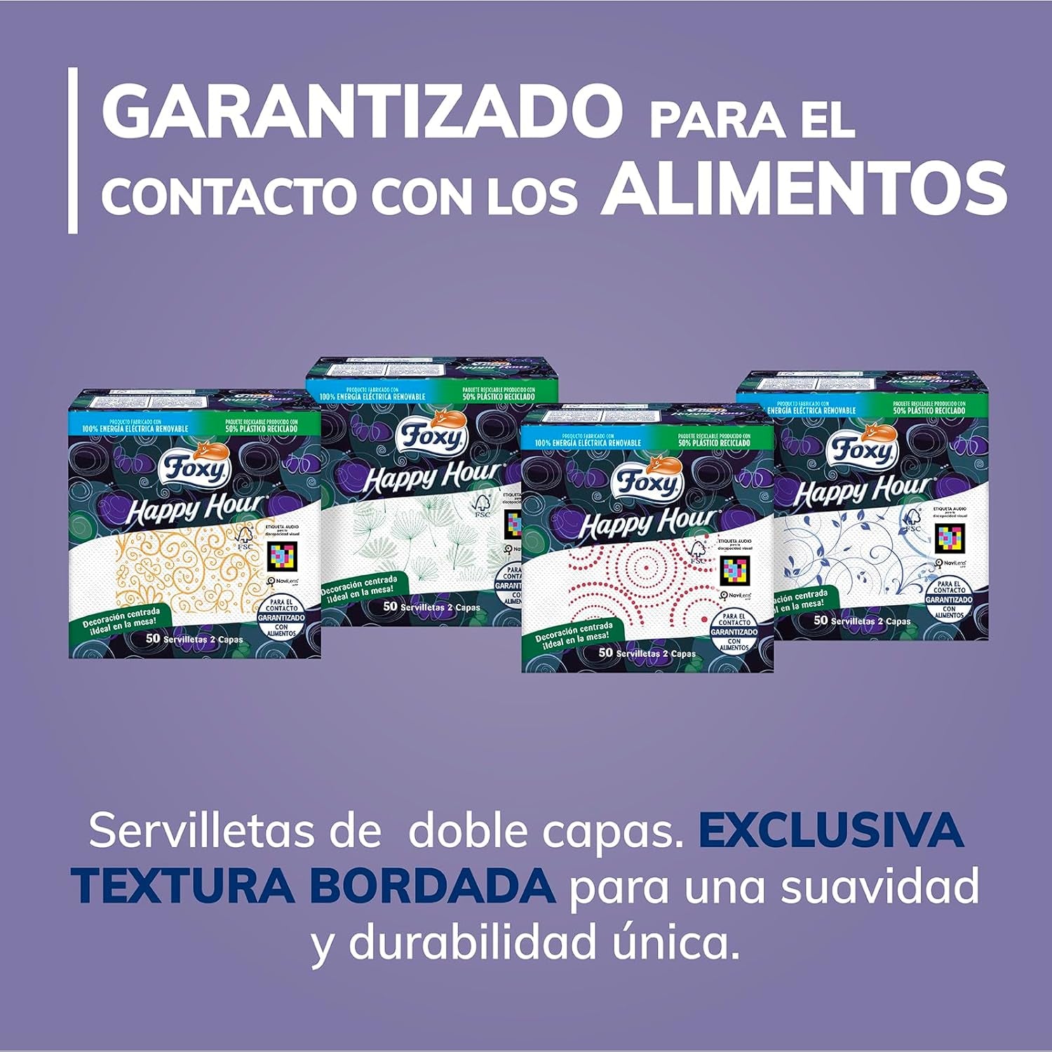 Happy Hour | Șervețele cu două straturi | 16 pachete À 50 bucăți À 33 X 33 Cm | Certificat FSC | 100% energie electrică regenerabilă | Ambalaj reciclabil fabricat din plastic reciclat