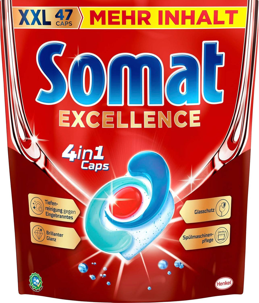 Somat Excellence 4 az 1-ben kupak (141 kupak), gyorsan oldódó mosogatógép Naty Shop konyhai mosogatószerek