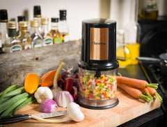 Bestron Elektrischer Multi-Zerkleinerer, Universalzerkleinerer Mit Zwei Schneidemessern & 500Ml Kapazität, Große Pulstaste, 400 Watt, Szín: Kupfer Kitchen Naty Shop