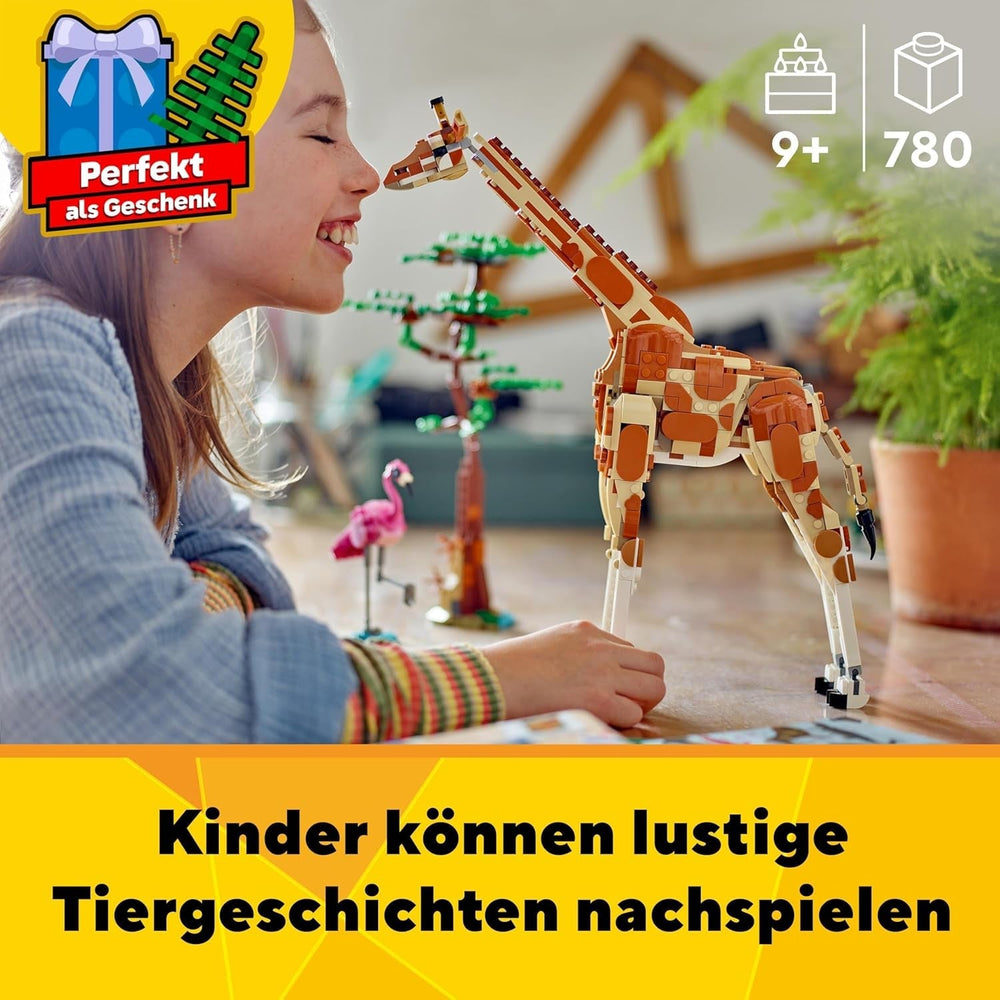 LEGO Creator 3 az 1-ben állatszafari, kreatív készlet állatfigurákkal, 3 építési lehetőség: játék zsiráf, gazella és oroszlán, játékállatok lányoknak és fiúknak, természetes ajándék 9 év feletti gyerekeknek 31150 Építőkészletek Beuche den LEGO-Store