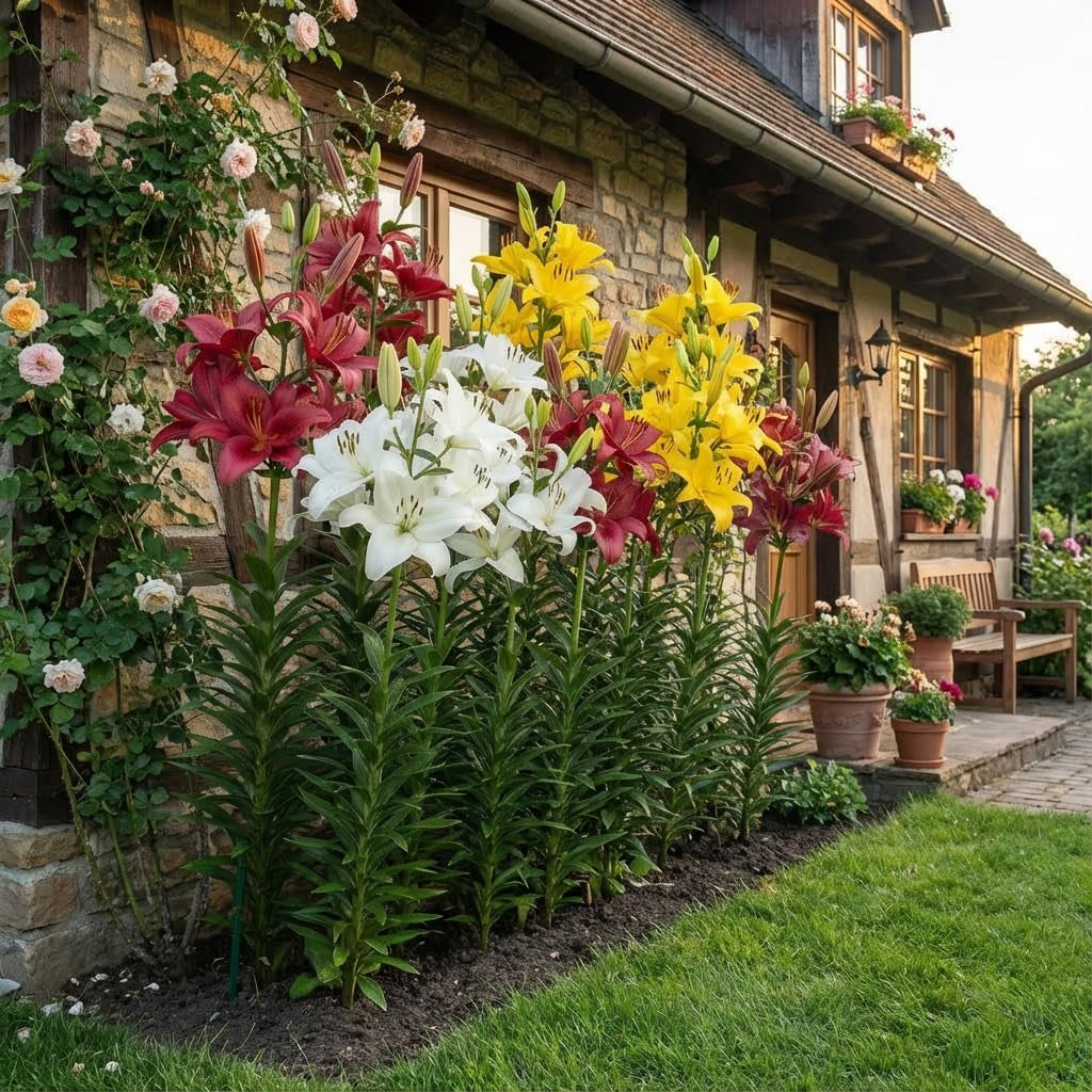 Óriás liliomhagymák gyűjteménye (15 virághagyma), 5 illatos fajta, színenként 5, holland Hardy évelő keverék a kertben (nagy hagymás, mag nélküli)