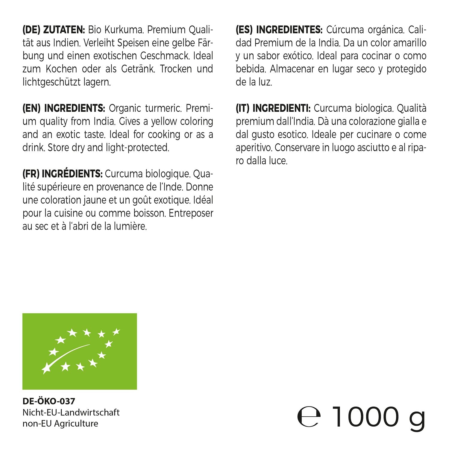 GreatVita Bio kurkumapor, 1000 g finomra őrölt, 100 százalékban természetes