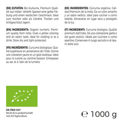 GreatVita Bio kurkumapor, 1000 g finomra őrölt, 100 százalékban természetes