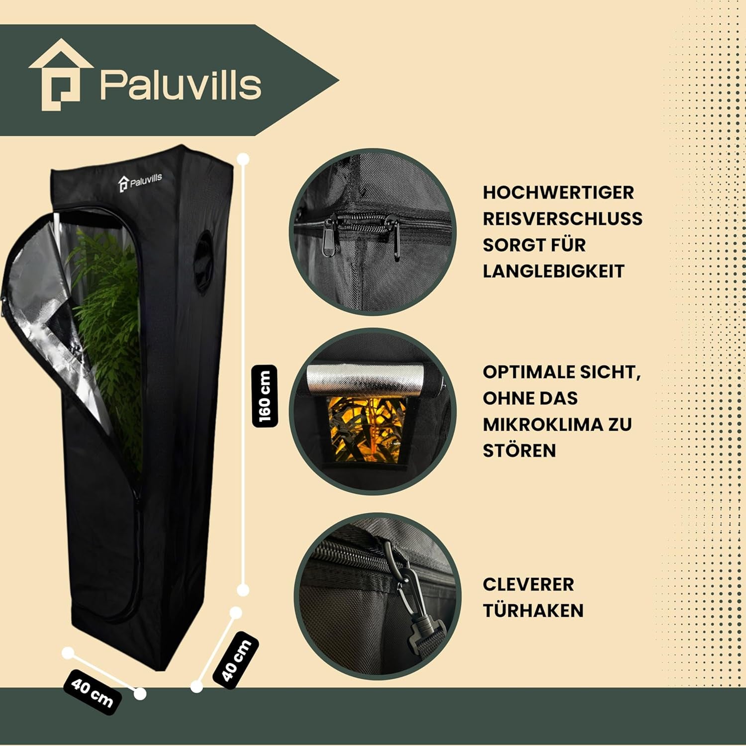 40x40x160 cm-es termesztő sátor kábelvezető rendszerrel, kilátó ablakkal, fém kerettel, 1680D szövettel, növesztési kiegészítő táska - beltéri termesztődoboz - a legjobb növényszaporító üvegház