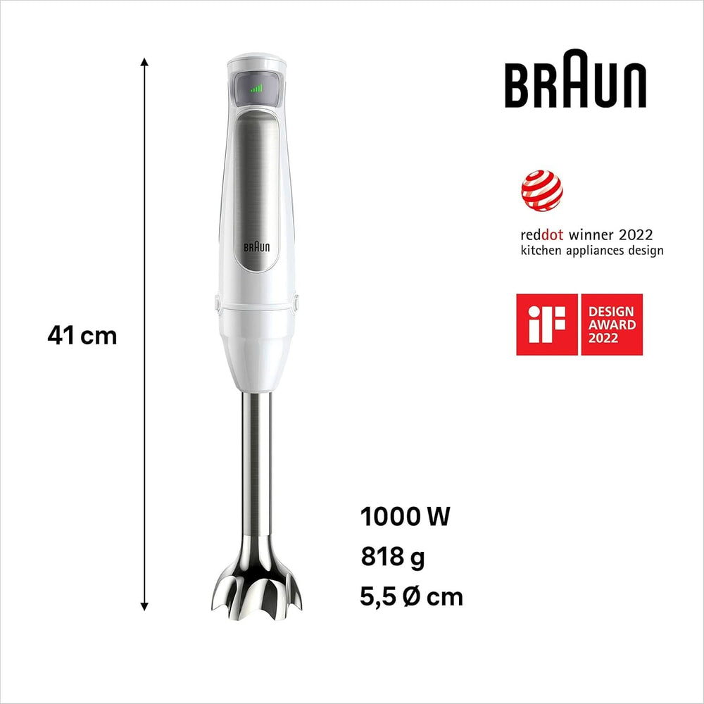 Braun Household Hogar Multiquick 7 Armmixer, Spritzschutz-Technologie, Spülmaschinenfest, Bpa-Freier Kunststoffbecher, MQ7000, 1000 W, Weiß Kitchen Naty Shop
