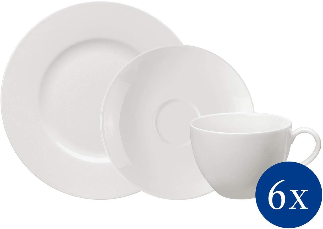 Vivo by Villeroy & Boch Basic White Tafelservice 12 Teilig Weiß, Teller Set, Weißes Geschirr, Geschirrset 6 Personen, Essservice, Speiseteller, Suppenteller, Spülmaschinenfest, Premium Porzellan Seturi vesela masa Naty Shop Single 18-Teiliges Set