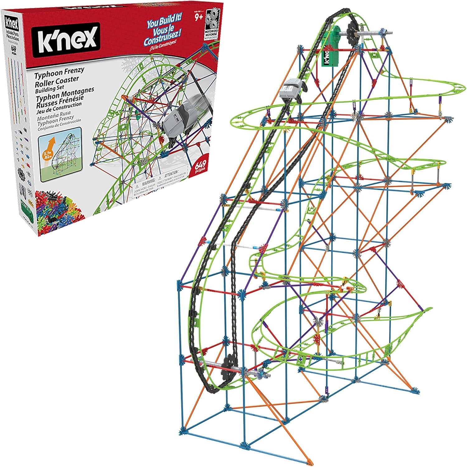 K'NEX 51438 Typhoon Frenzy hullámvasút, 2 az 1-ben modell színes építőkészlet fiúknak és lányoknak, 19 lábos játék, 640 részes gyerek építőkészlet 9 éves + gyermekek számára