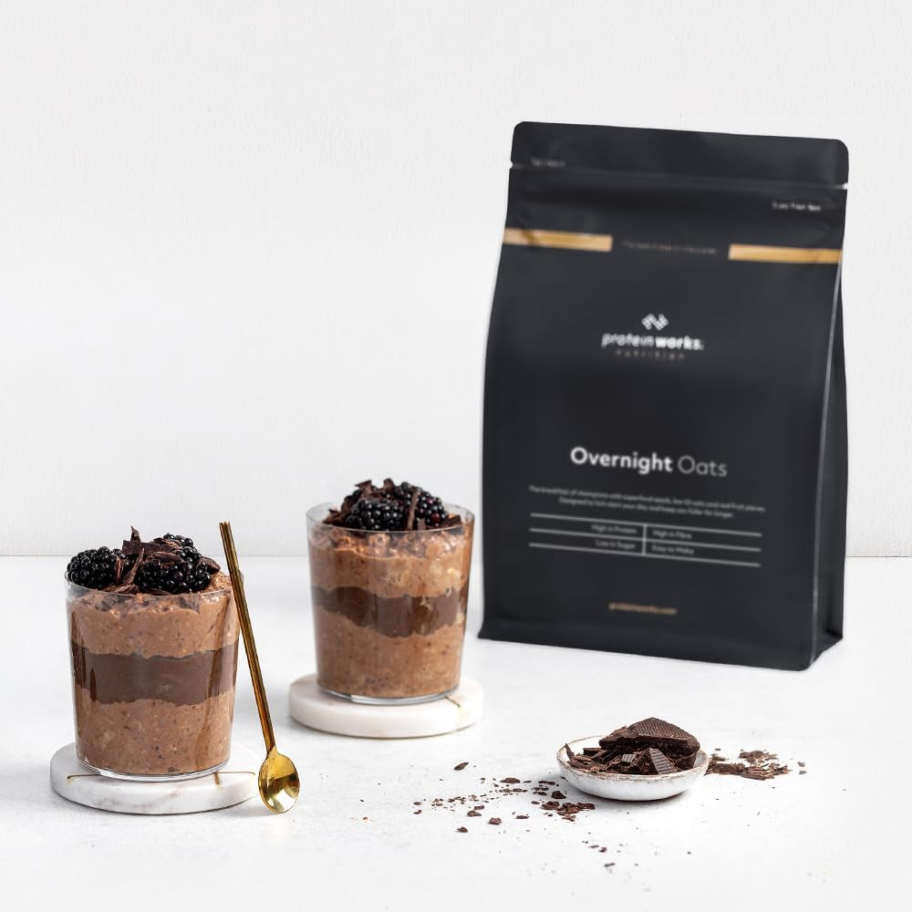 Éjszakai zabpehely fehérjével | Étcsokoládé és málna | Magas fehérjetartalmú reggeli | Alacsony cukortartalmú snack | Alacsony GI zabpehely | 500g