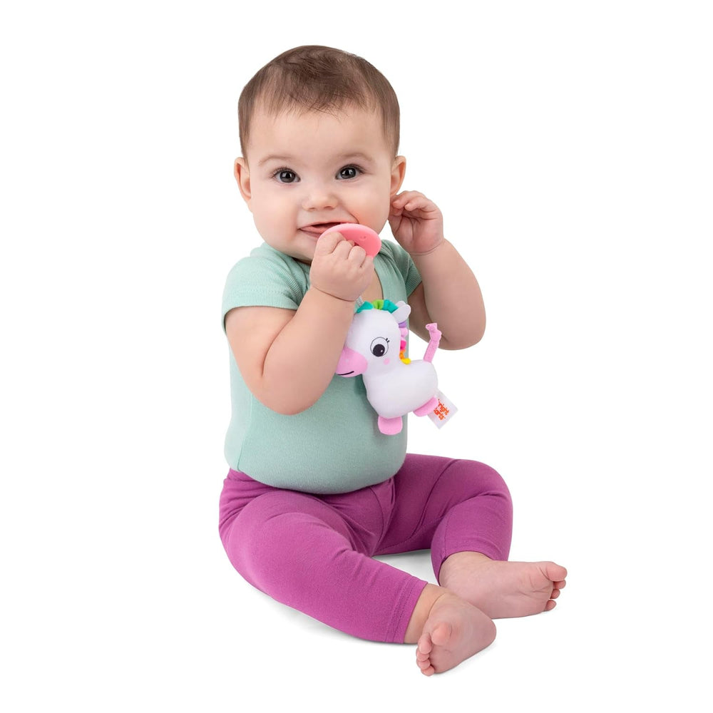 Suzetă de pluș Bright Starts SootheMate, Unicorn - Suzetă detașabilă în formă de suzetă pentru nou-născuți și copii mai mari