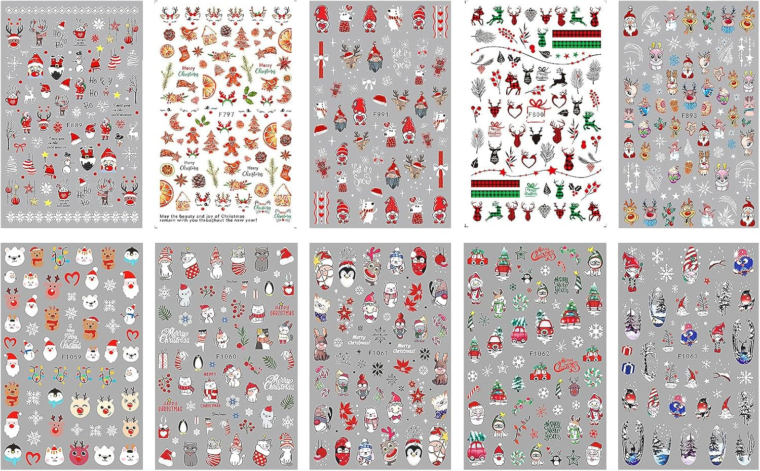 JMEOWIO Nagelsticker Weihnachten 10 Blatt Nail Art Sticker Selbstklebend Nagelaufkleber Schneeflocke Winter Urlaub Süß Dekoration Nageldesign Zubehör