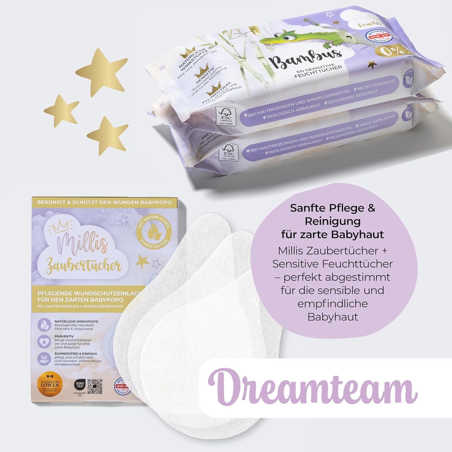 Millis Zaubertücher bei Windeldermatitis Baby, Bekannt aus "Die Höhle der Löwen", 25 Tücher (1 x 25er) mit Aloe Vera, Mandelöl & Q10 - Pflegt, Schützt & dient als Wundschutz bei gereizter Haut