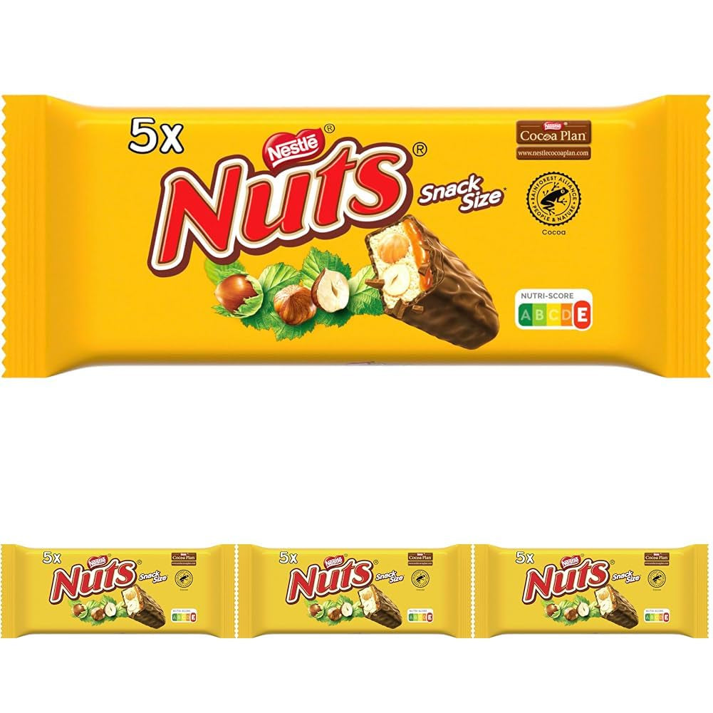 Nestlé mogyorós csokoládészeletek karamell töltelékkel, egész mogyoróval és ízletes cukorkakrémmel, tejcsokoládéval bevonva, 4 db-os kiszerelés (5x30g)