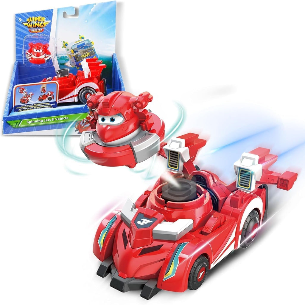 Super Wings EU770351 - Super Robot Suit Jett, aprox. 18 cm înălțime figurină de joacă transformabilă, costum de robot 2 în 1 și super mașină, pentru copii de la 3 ani în sus, Roșu Action figures Naty Shop Jett