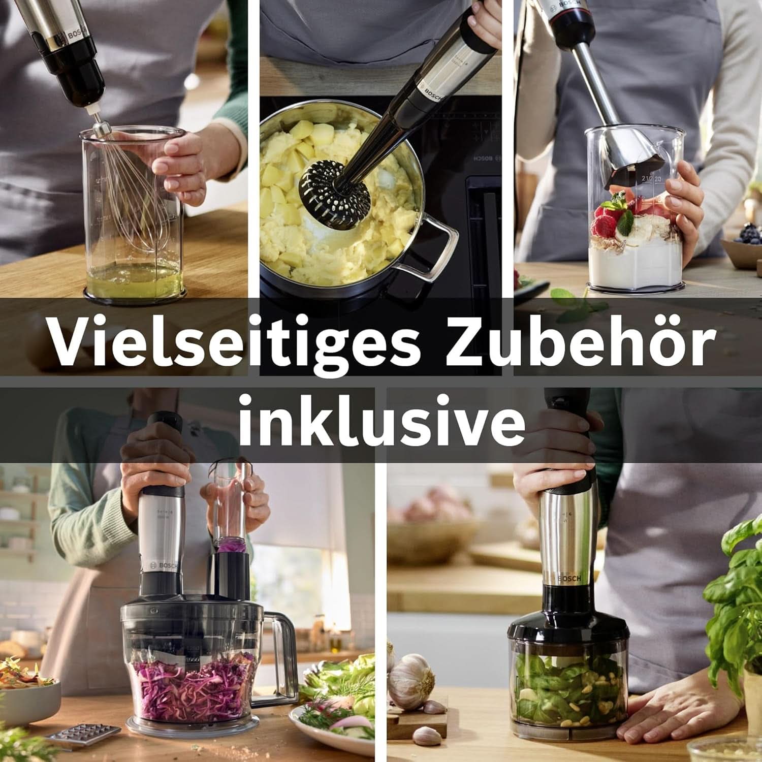 Bosch Stabmixer Ergomaster Serie 6 MSM6M673, 10 Jahre Motorgarantie, Edelstahl-Klingen, Verschleißfreie Keramik-Kupplung, Luftkühlung, Zerkleinerer, Kartoffelstampfer, Schneebesen, 1000 W Kitchen Naty Shop