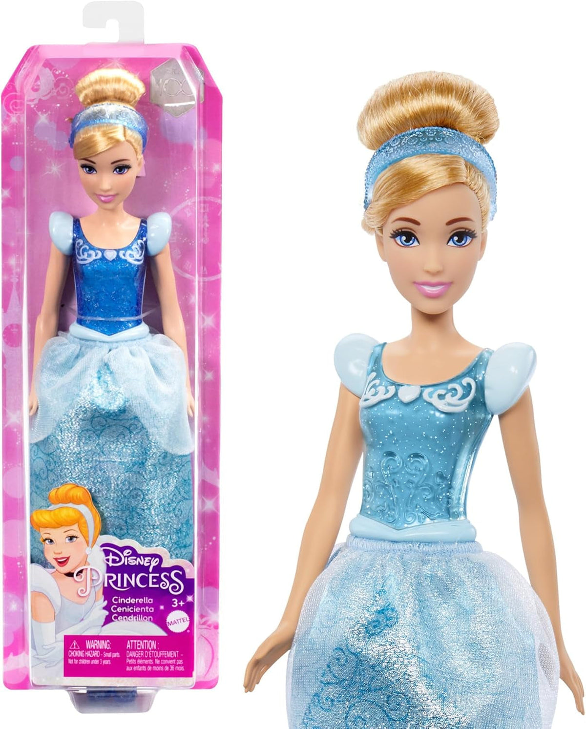 Mattel DISNEY Princess Hamupipőke - mozgatható baba csillogó jelmeztel, levehető cipőkkel és tiarával, fésülhető haj fodrászathoz, 3 éves kortól gyerekeknek, HLW06 Naty Shop Hamupipőke babák