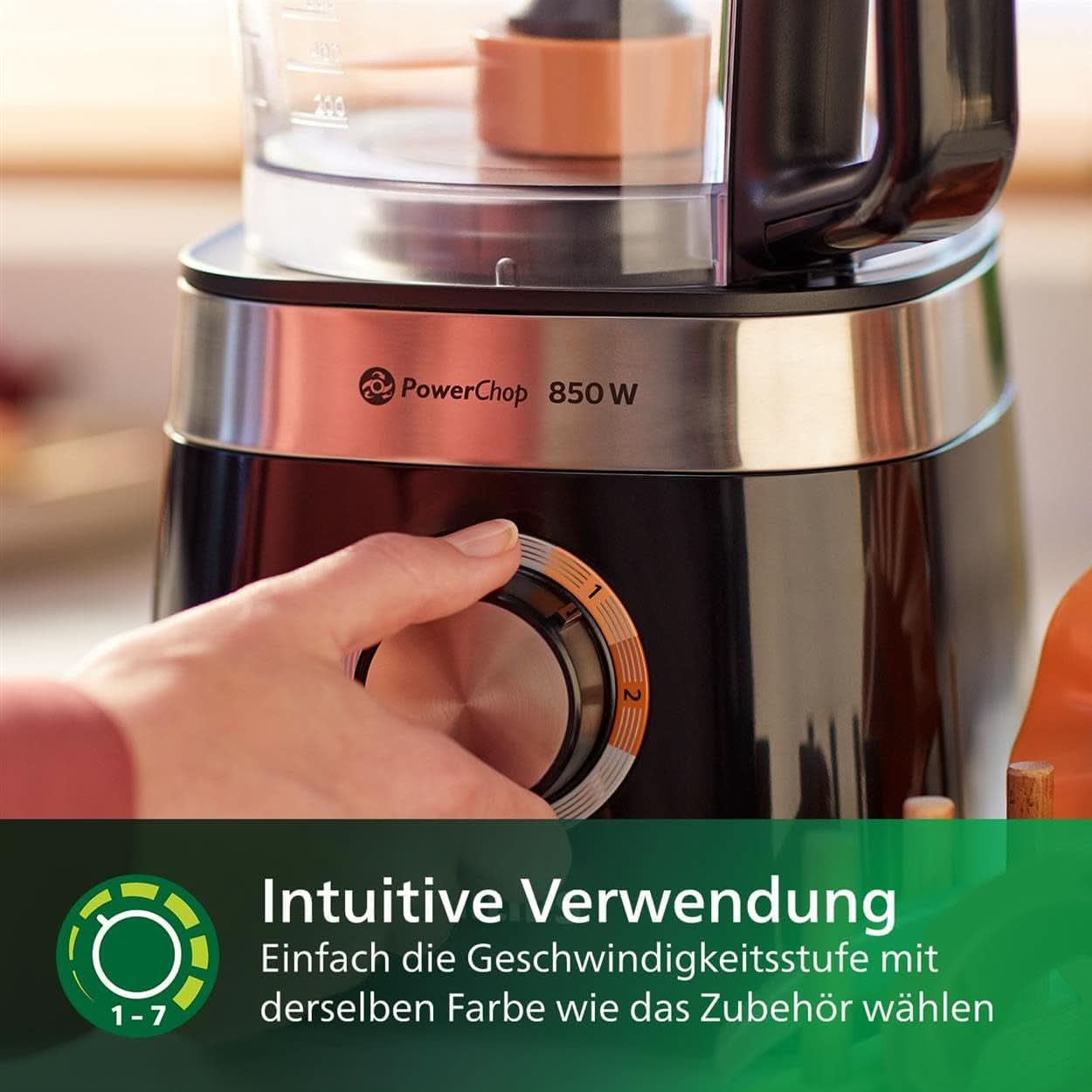 Philips Kompakte Küchenmaschine – 850 W, 31 Funktionen, 2,1 literes Behälter, Powerchop, Edelstahlklinge (HR7530/10) Kitchen Naty Shop