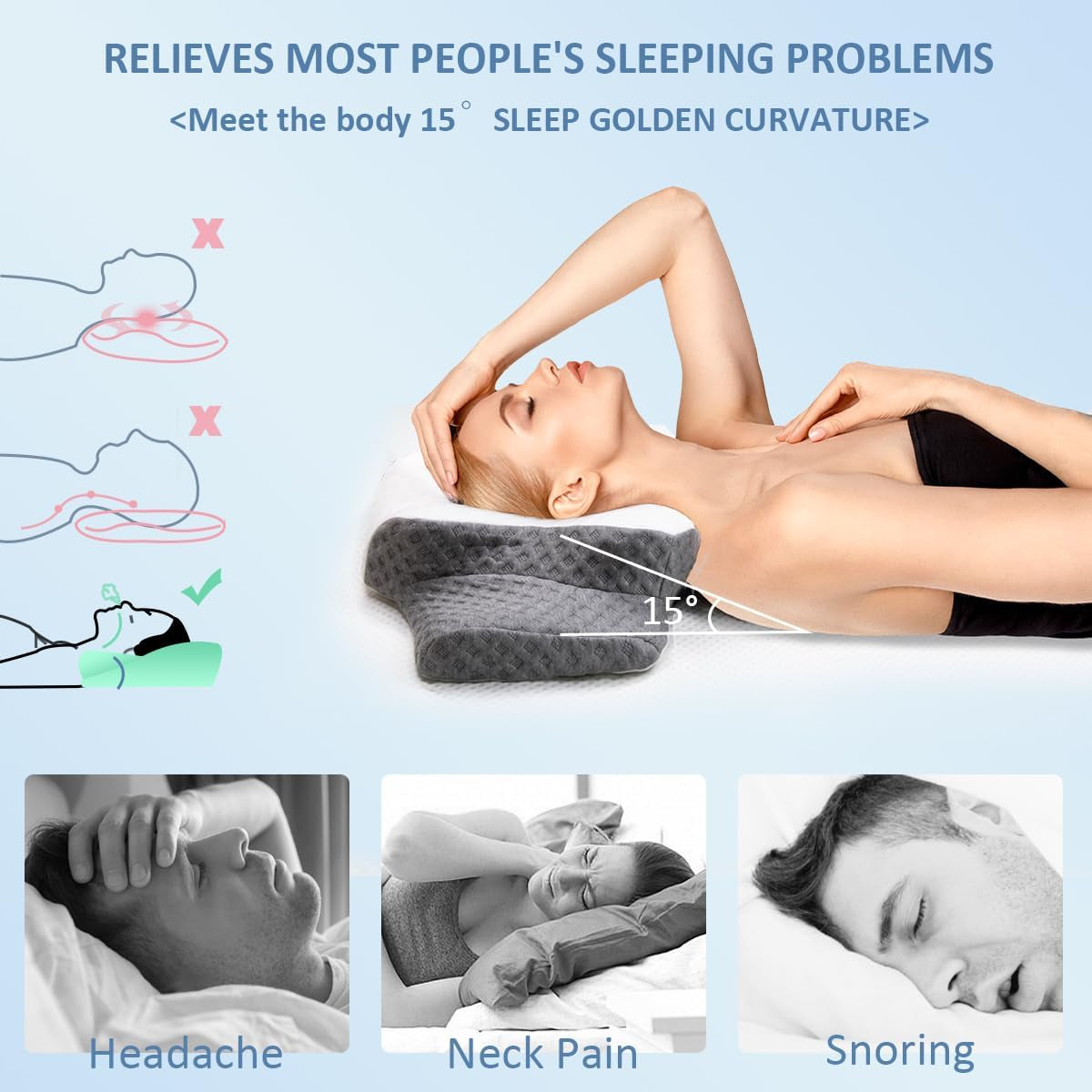 Topmener Pernă ortopedică din spumă de memorie, pernă pentru gât reglabilă, pernă ortopedică ergonomică în formă de fluture pentru susținerea gâtului în timpul somnului, pernă de dormit pentru cei care dorm pe partea dorsală și abdominală Perne ortopedice cervicale Naty Shop