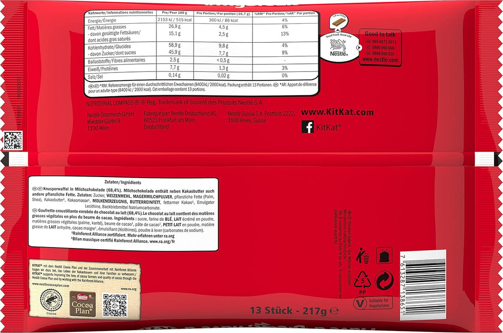 Nestlé Mini csokoládészeletek Tejcsokoládé ropogós ostyaszeletek 3 csomag (1 x 217 g)