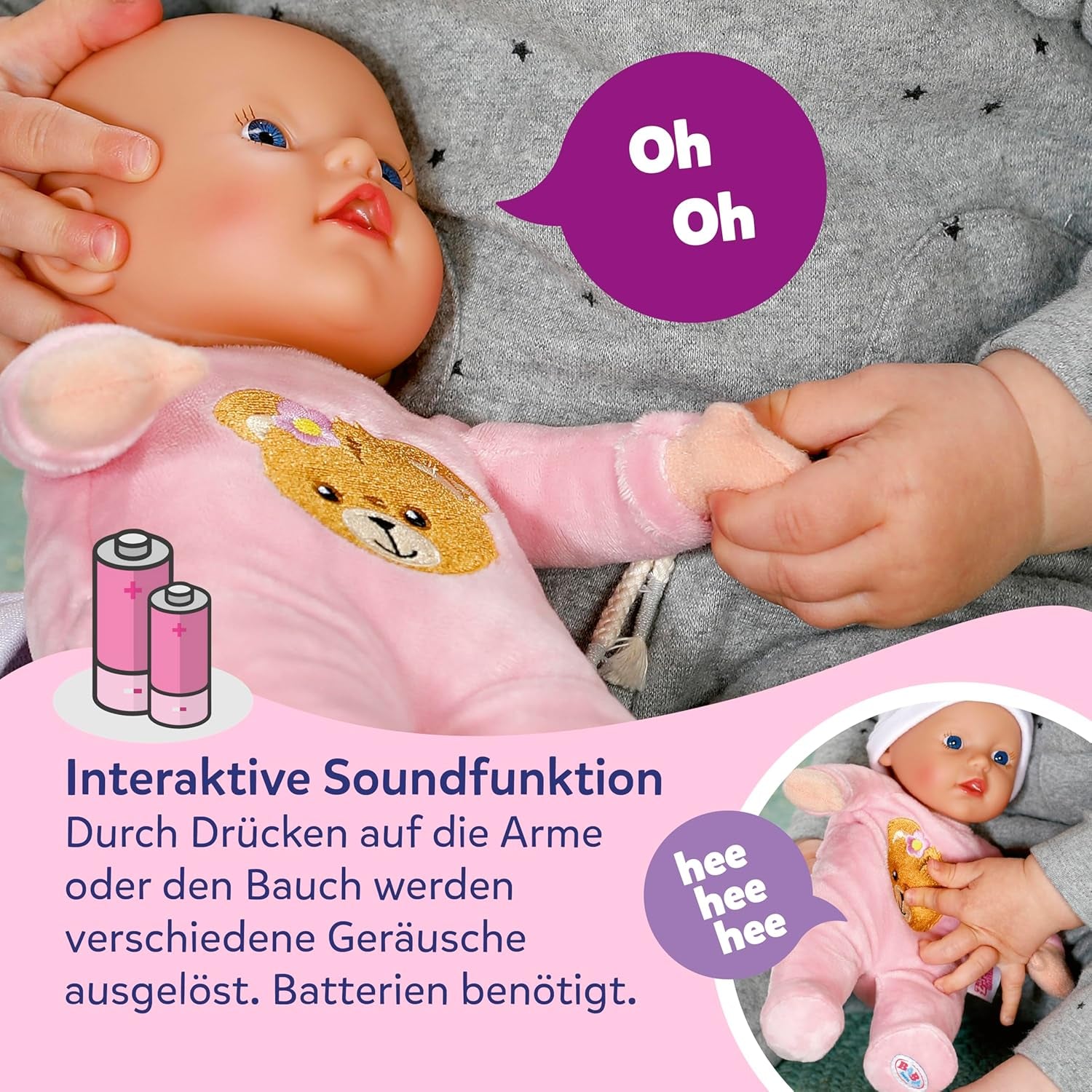BABY born Rosie 30cm, weiche Babypuppe mit 6 Sounds & Fläschchen