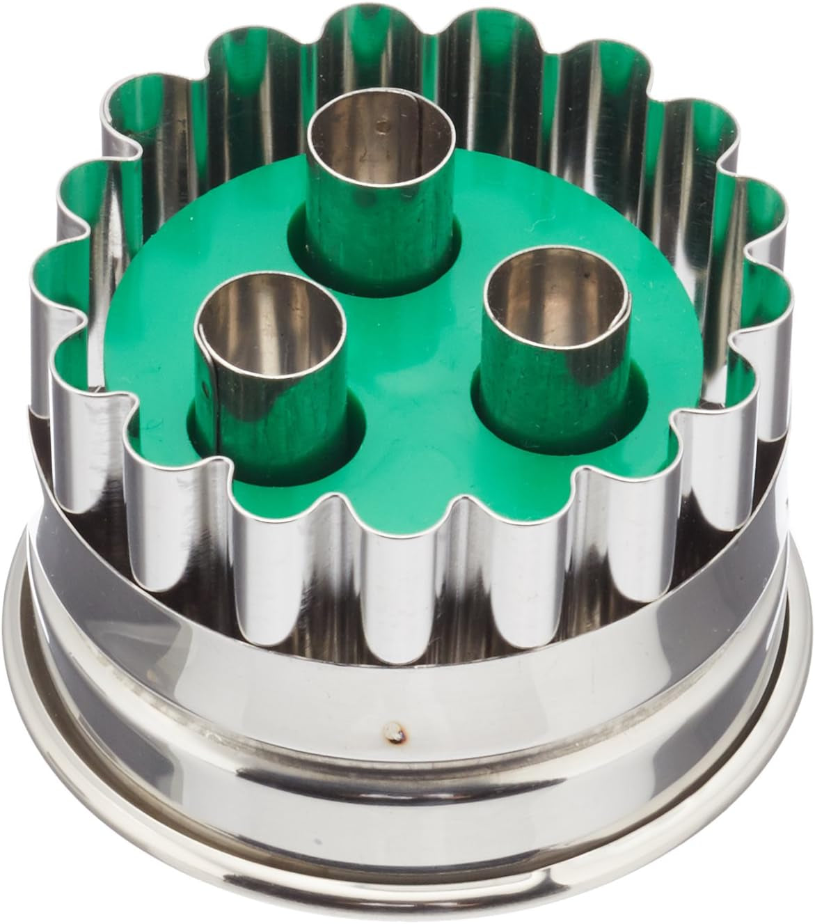 Städter 954053 Linzer Formă de biscuiți cu 3 găuri și ejector, mică, oțel inoxidabil, argintiu/verde, 4,8 x 4,8 x 4,8 cm