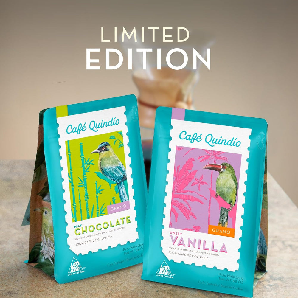 Cafe Quindio Specialty Coffee - boabe de cafea 100% Arabica, Columbia - cu note naturale de aromă de ciocolată cu lapte (250g) - ideală pentru cafea filtrată, aparate portafilter sau aparate de cafea complet automate