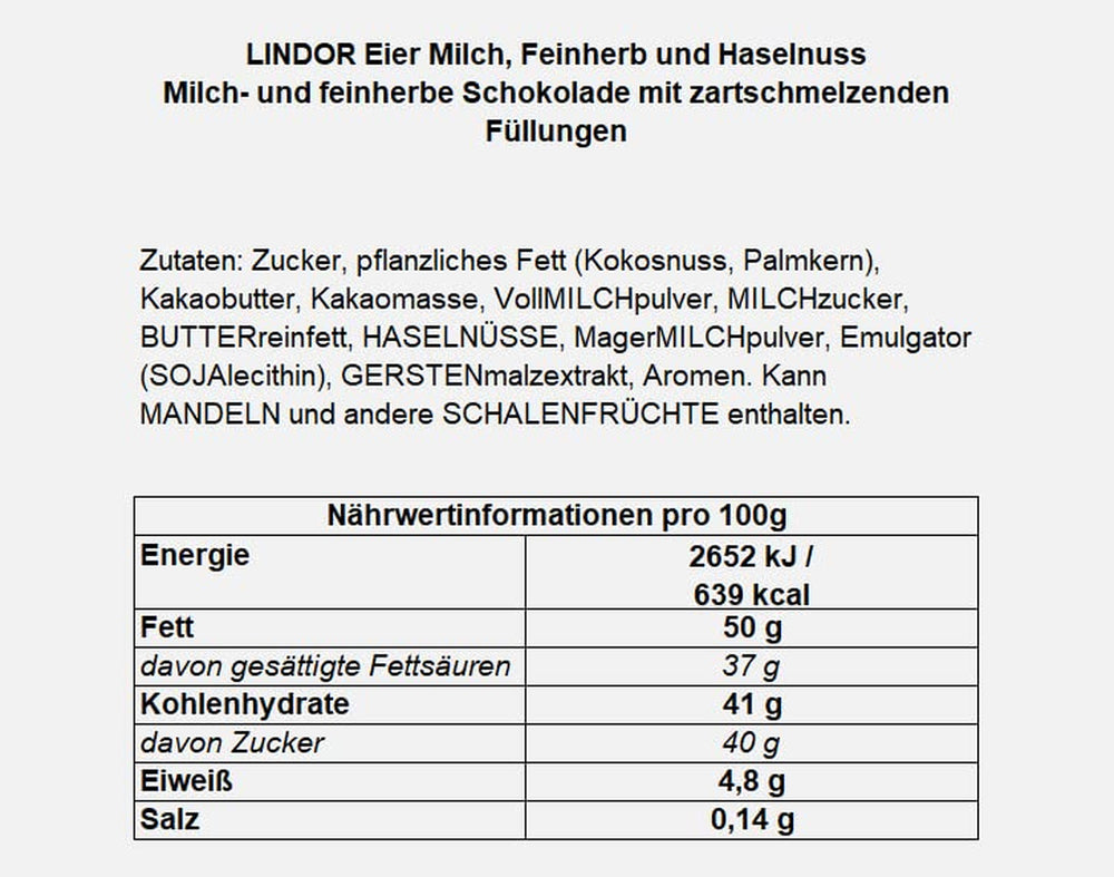 LINDOR tojás Lindt csokoládéval | 4 db 450 g-os doboz | LINDOR tojás szájban olvadó tejcsokoládéval, fehér, sötét és mogyorós töltelékkel | Húsvéti csokoládé | Ajándék csokoládé | Húsvéti tojás | Csokoládé tojás