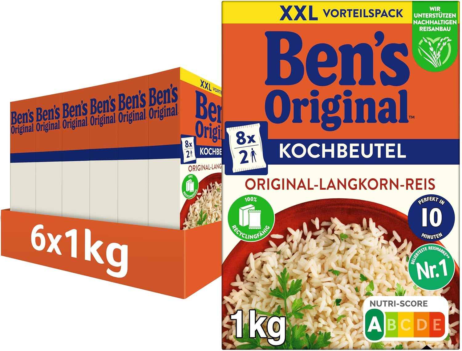 BEN'S ORIGINAL™ hosszú szemű rizs, zacskóban főzve, 10 perc, 6 x 1 kg