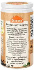 Ostmann Gewürze - Raclette Gewürzzubereitung | Zum Würzen von Käsegerichten | Recyclebare, nachfüllbare Streudose | 45 g Streuerben