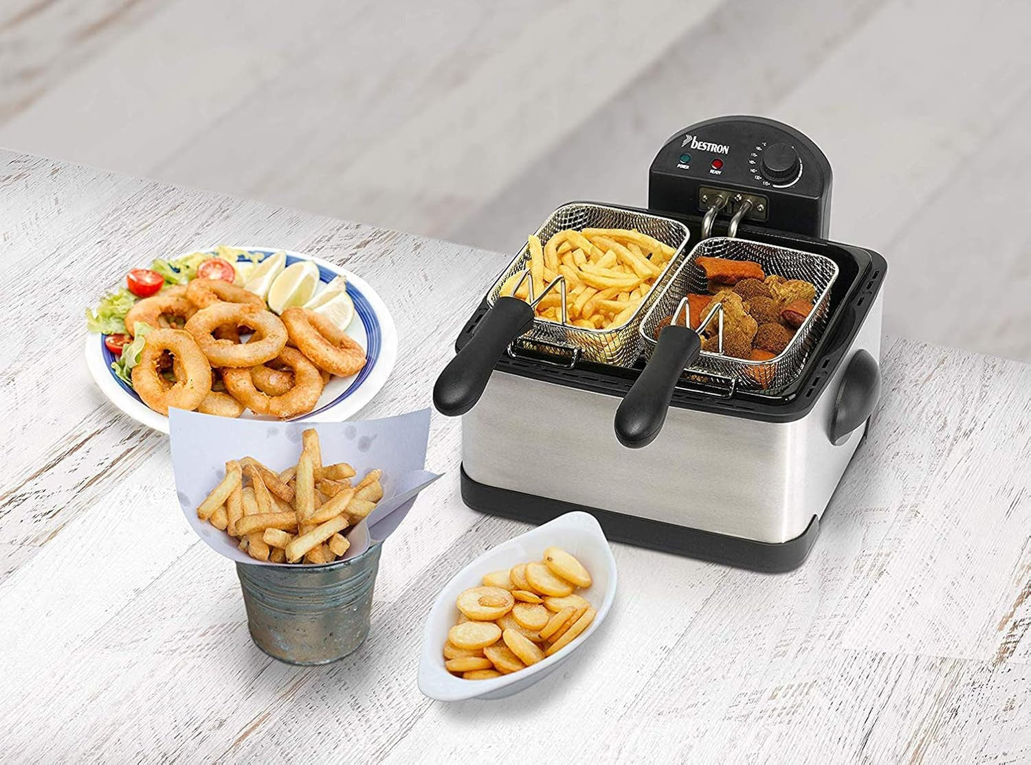 Olajsütő Bestron XL 3 sütőkosárral, Hidegzóna technológiával és kivehető olajtartállyal, 4 literes, 2000 W Háztartási gépek Naty Shop